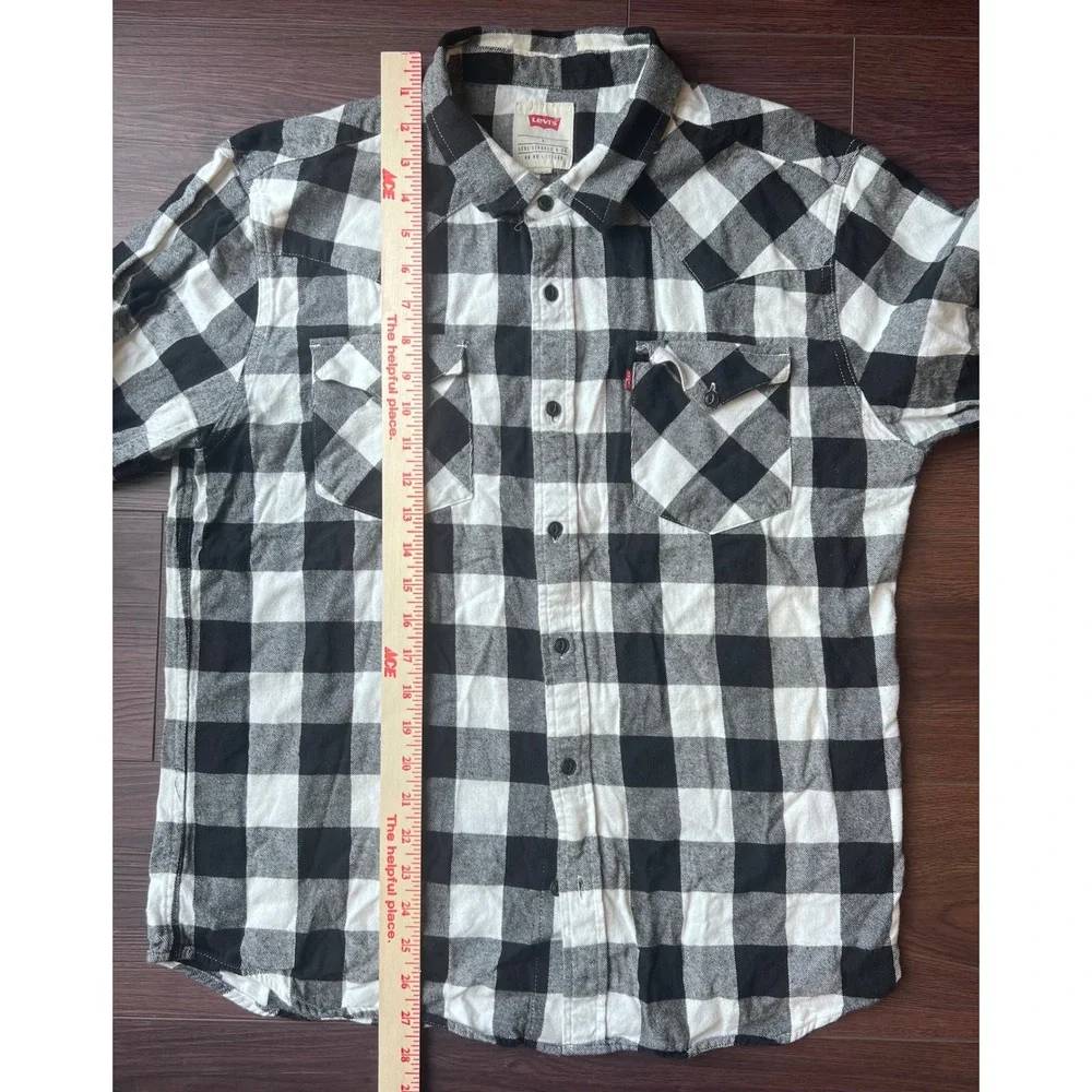 Levis Mens Western Shirt Large Black White Buffalo Plaid Cotton 3DLW11571 L